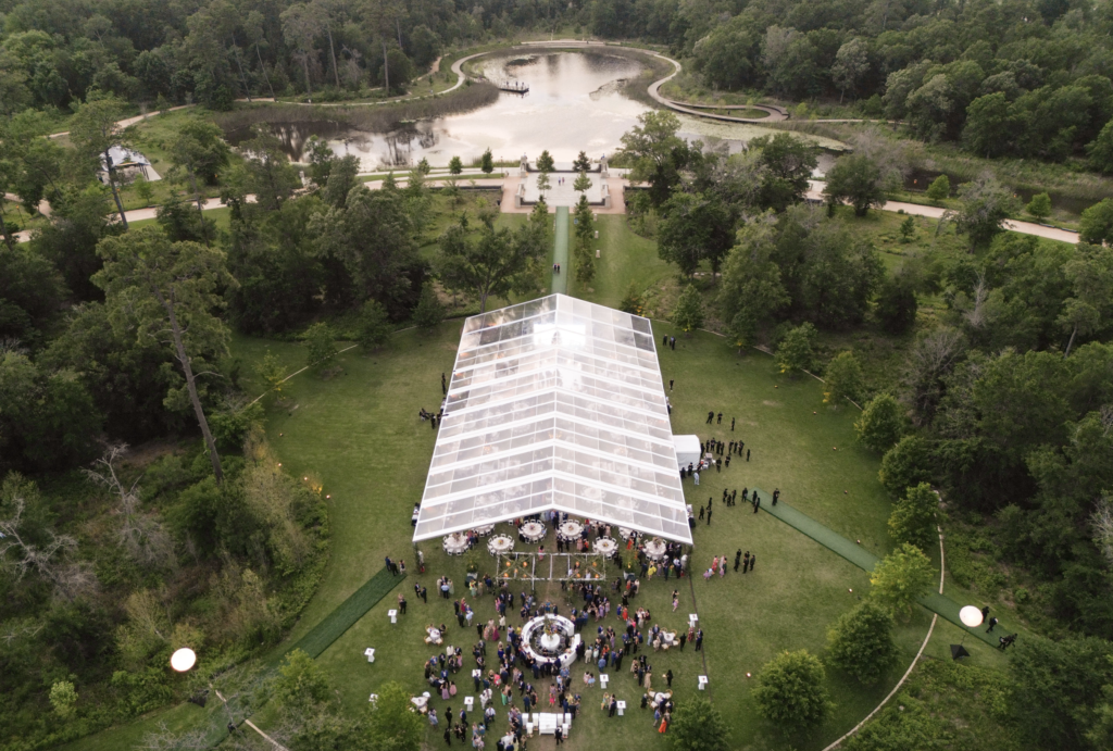 The Events Company created an elegant party space in the midst of Memorial Park for the Clay/Chapman wedding. (Photo by John Cain)